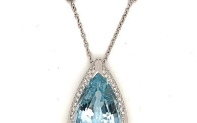 18K White Gold Aquamarine & Diamond Necklace