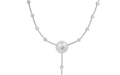 18K White Gold Setting with 5.50ct Kunzite, 1.70ct Diamond and one 12.8mm South Sea Pearl Necklace