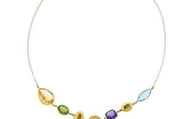 18k Gold Multi Color Gemstone Pendant Necklace