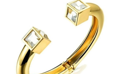 18kt Gold Plate & Czech Crystal Cube Bangle Bracelet