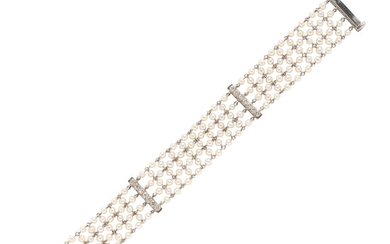 18kt White Gold, Cultured Pearl, and Diamond Bracelet