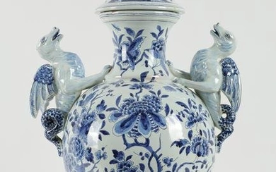 18th C Large Blue White Dutch Delft Jar Signed
