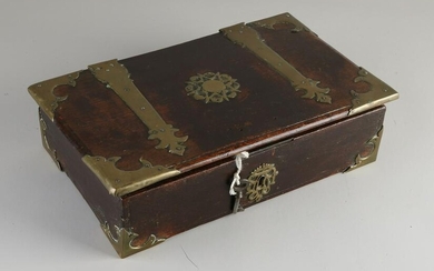 18th century oak document box with original brass
