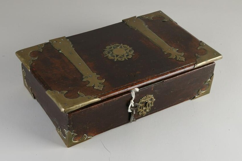 18th century oak document box with original brass