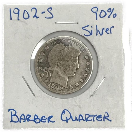 1902-S Barber Quarter Silver Twenty-Five Cent Coin