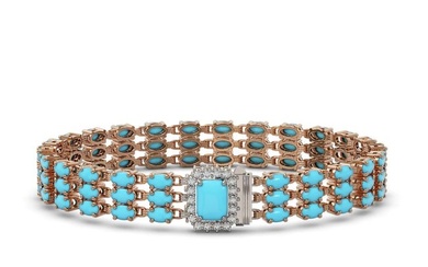 19.27 ctw Turquoise & Diamond Bracelet 14K Rose Gold
