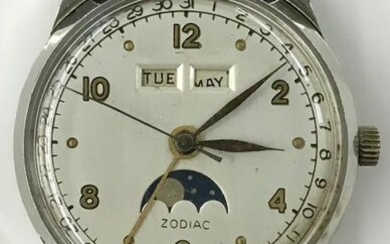 1950's Chrome Zodiac Triple-Dial Men's Watch.
