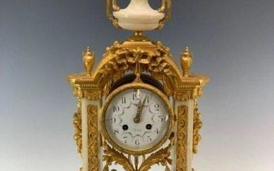 19TH C. FRENCH DORE BRONZE AND WHITE MARBLE CLOCK