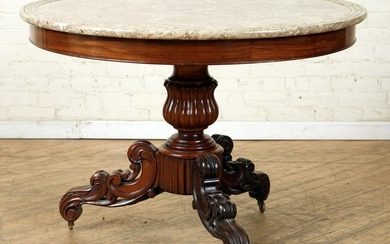 19TH C. FRENCH MAHOGANY TABLE UNUSUAL MARBLE TOP