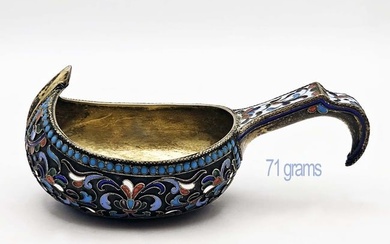 19th C. Faberge Style (71 grams) Russian Enamel Silver Gilt Kovsh