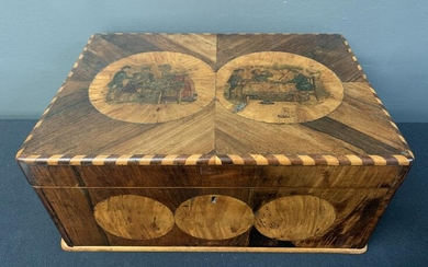 19th C Marquetry, Parquetry Carved Wooden Box