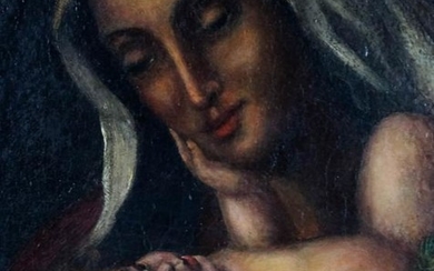 19th Century Latin American Mary & Jesus Oil Painting