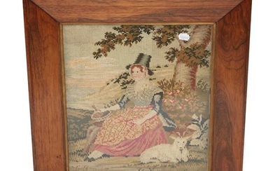 19th Century Wool Work Picture of a Seated Lady in...