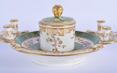 19th c. English porcelain inkstand with four quill