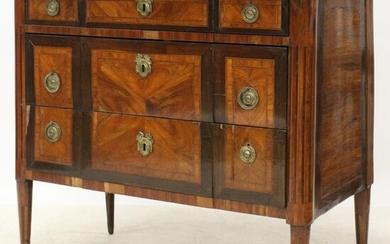 19th c French Marble Top Three Drawer Commode