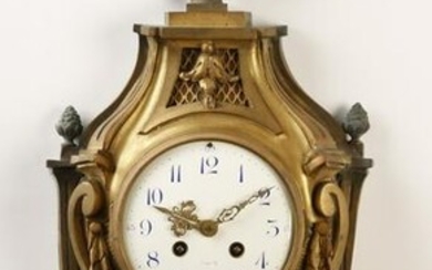 19th c. French gilt bronze cartel clock, 21"h