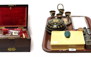 19th century Rosewood vanity box, Georgian shoe buckles, silver photograph...