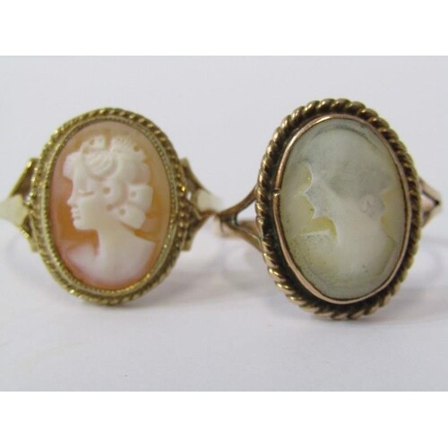 2 9ct YELLOW GOLD CAMEO RINGS, Approx 5.4 grms combined weig...