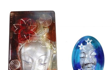 2 Phoenix Studio Signed Art Glass FACE Paperweights
