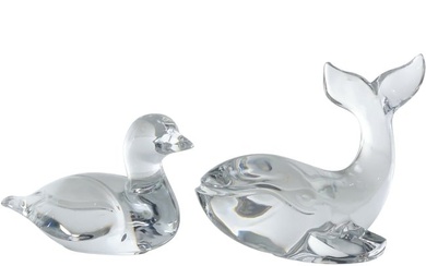 [2] VAL ST LAMBERT Crystal Art Glass Whale and Duck Figure Sculptures