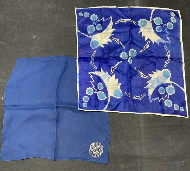 2 Vintage Silk Monogrammed Handkerchiefs