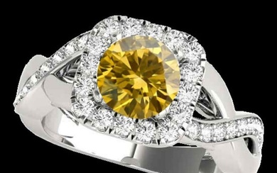 2 ctw Certified SI/I Fancy Intense Yellow Diamond Halo Ring 10k White Gold