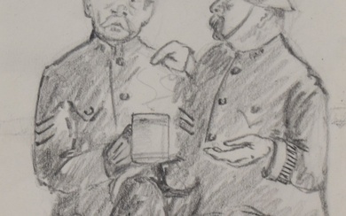 20th Century British School, pencil on paper, Two Policemen in conversation, initials to the lower