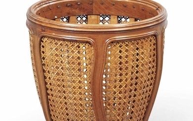 A FRENCH CANED MAHOGANY WASTEPAPER BASKET, BY PAUL SORMANI, LATE 19TH CENTURY