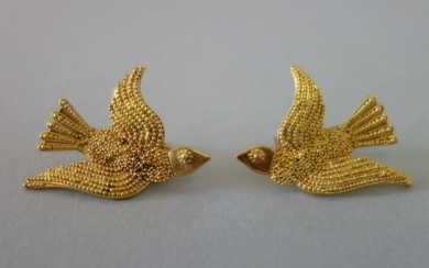 22K Gold Bird / Dove Formed Earrings, Penny Benton