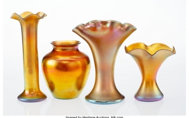 23058: Four Steuben Gold Aurene Glass Vases, 1903-1932