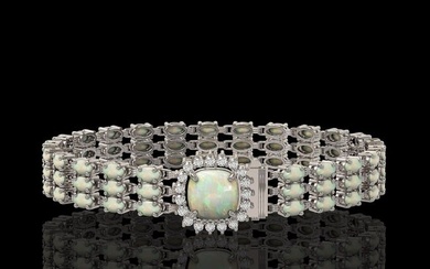 24.2 ctw Opal & Diamond Bracelet 14K White Gold
