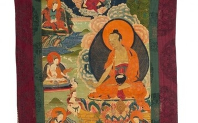 28058: A Tibetan Painted Thangka Depicting Shakyamuni a