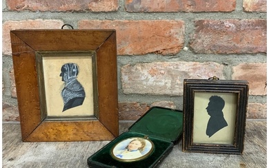 3 Victorian miniatures to include watercolour and silhouette...