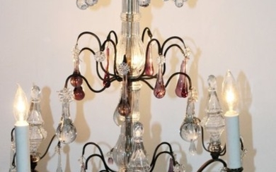 3 light iron and crystal chandelier
