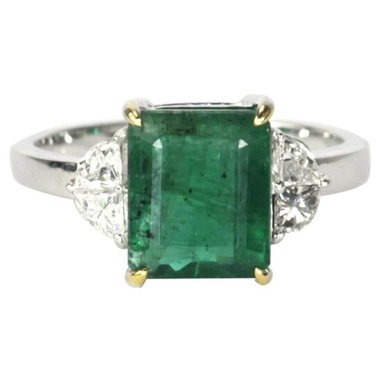 3.42 tcw Emerald Natural Diamond Ring in 18K White Gold