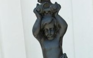 Cast Iron Sculpture of Putto on Marble Base