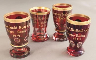 4 Hein Bollow Horse race winner cups, ruby glass