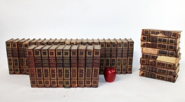 40 volumes leather books "The works of Voltaire"