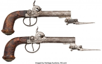40058: Engraved Pair of Belgian Percussion Pistols with