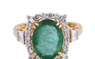 4.10 TCW Emerald HI/SI Diamond Dome Ring Solid 18k Gold