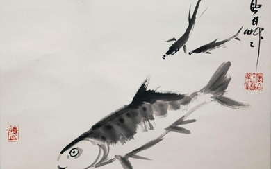 Chinese Painting of 3 Fish, Jiang Fengbai