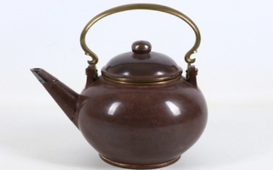A metal-mounted Chinese Yixing teapot and cover for...