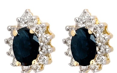 5.46 ctw Blue Sapphire & Diamond Earrings 14k Yellow Gold