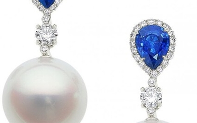 55058: South Sea Cultured Pearl, Sapphire, Diamond, Pla