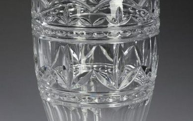 Bohemian cut crystal vase with scalloped rim, 10"h