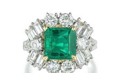 2.70-Carat Colombian No-Oil Emerald and Diamond Ring