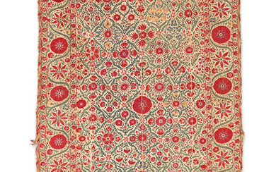 A Bokhara silk embroidered linen panel (susani), Central Asia, 19th Century
