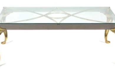 A Brass and Steel Glass Top Coffee Table