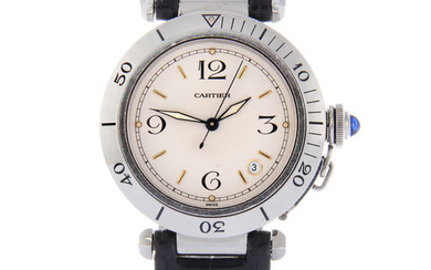 CARTIER - a gentleman's stainless steel Pasha wrist watch.