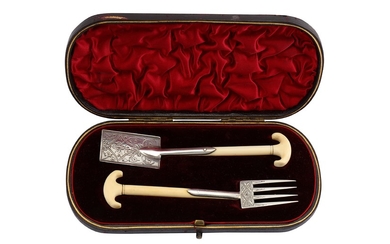 A cased set of late-Victorian sterling silver and ivory novelty bonbon servers, Birmingham 1892 by H